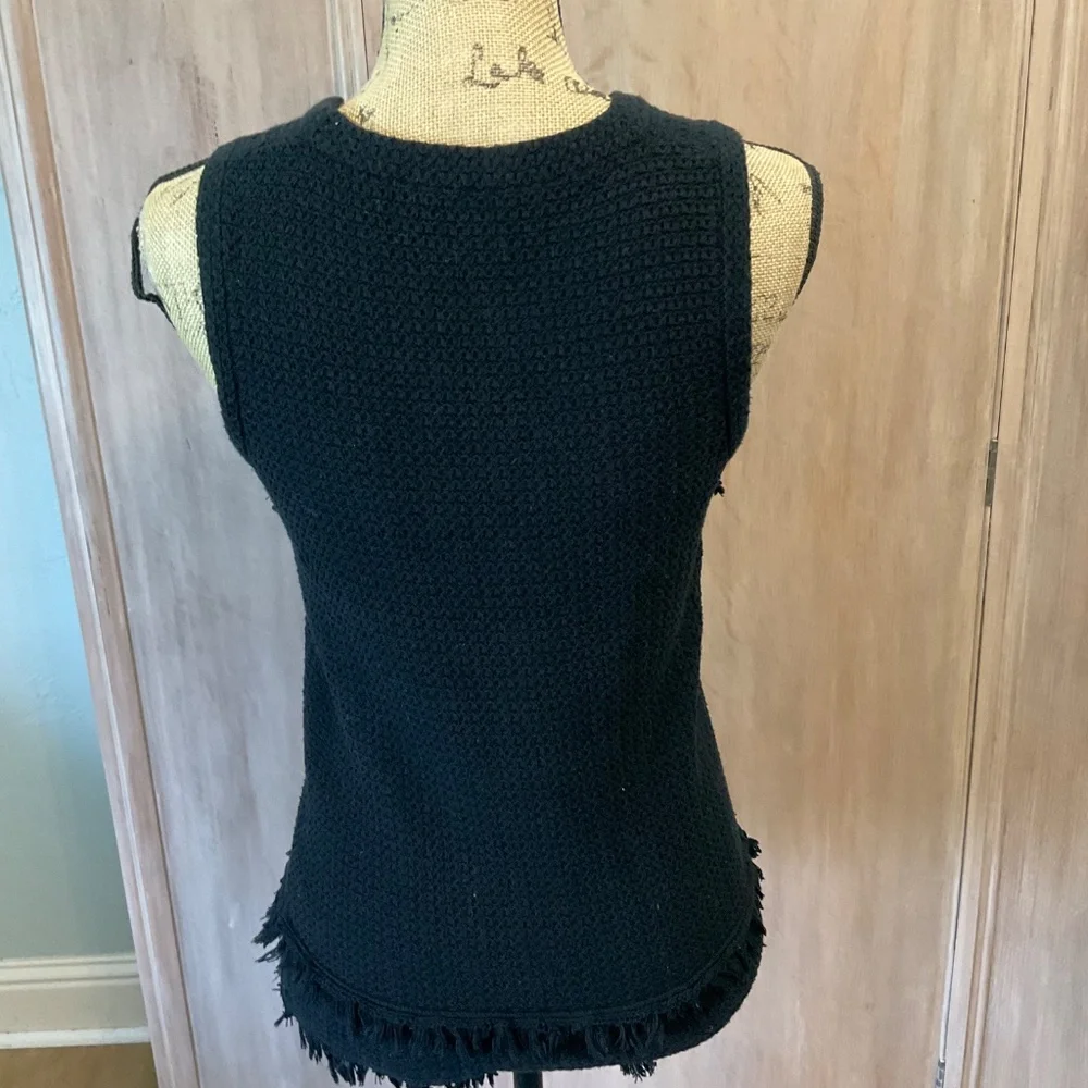 J Crew Factory Black 100% Cotton textured knit top sleeveless fringe Tank small